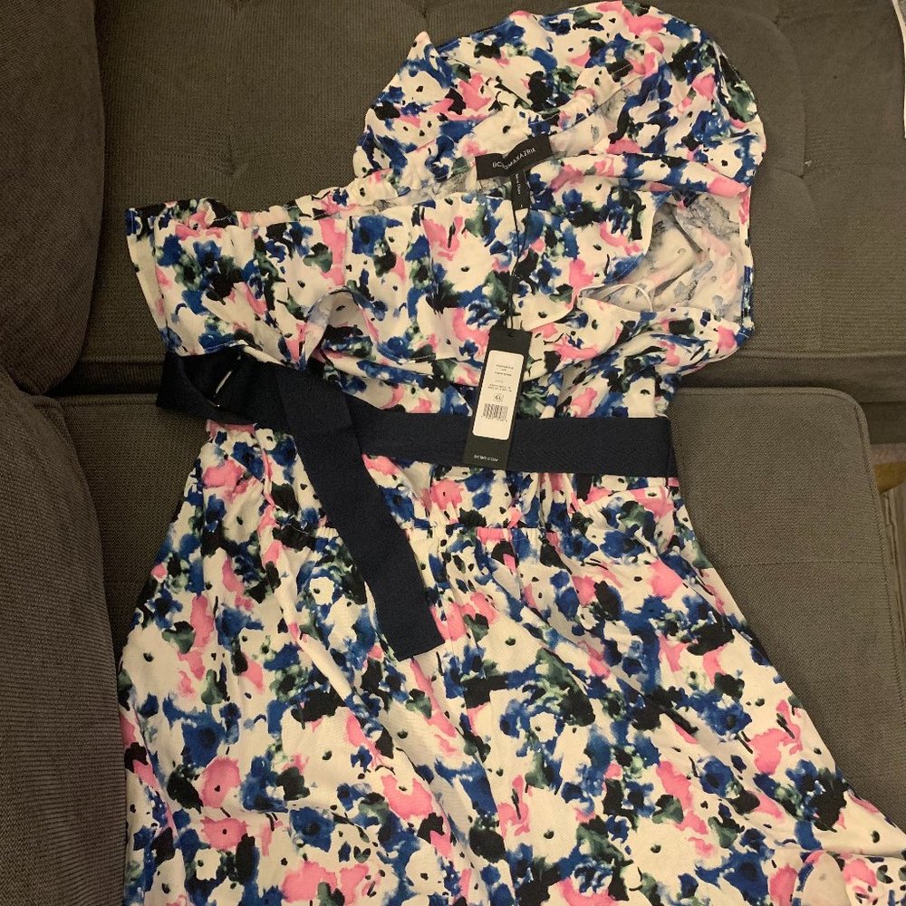 BCBG MaxAzria One shoulder ruffle romper